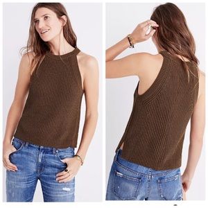 Madewell Valley Sleeveless Sweater Side Slits A- Line Knit Cotton Blend Tank Top